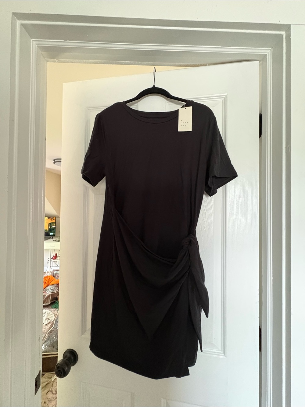 A New Day Black Knot-Side Short Sleeve Wrap Dress
